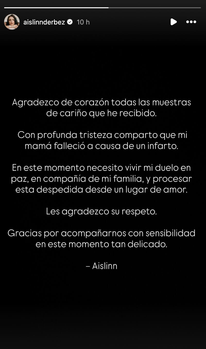 Comunicado de Aislinn Derbez en Instagram