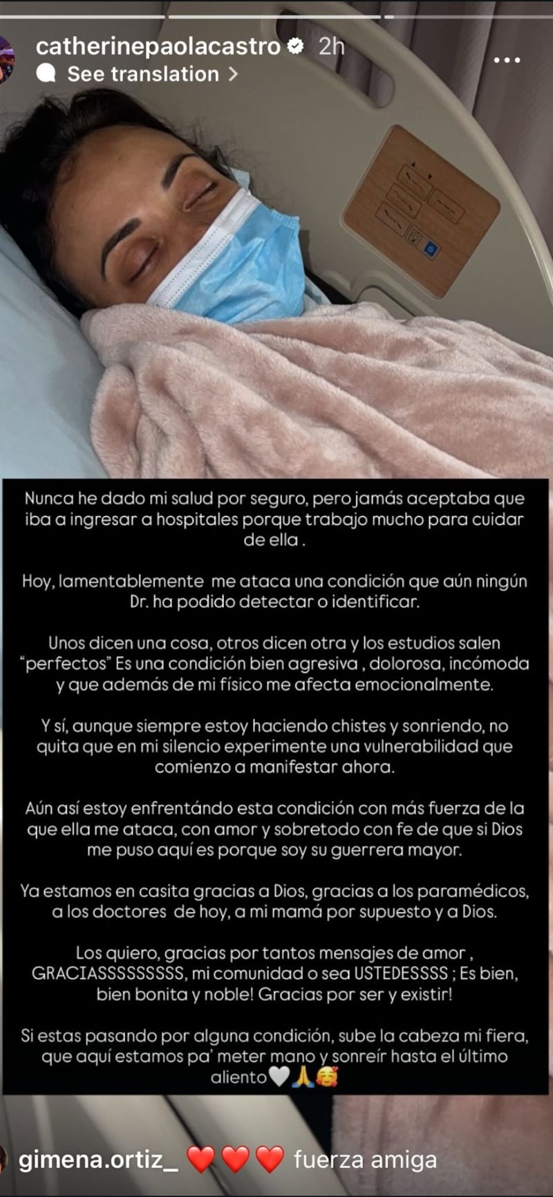 Publicación realizada por la animadora en Instagram.