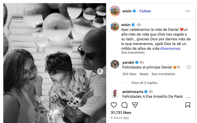 Wisin junto a su esposa e hijo