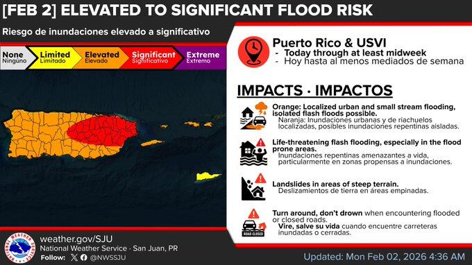 Emiten alerta de inundaciones debido a fuertes lluvias asociadas a un sistema frontal